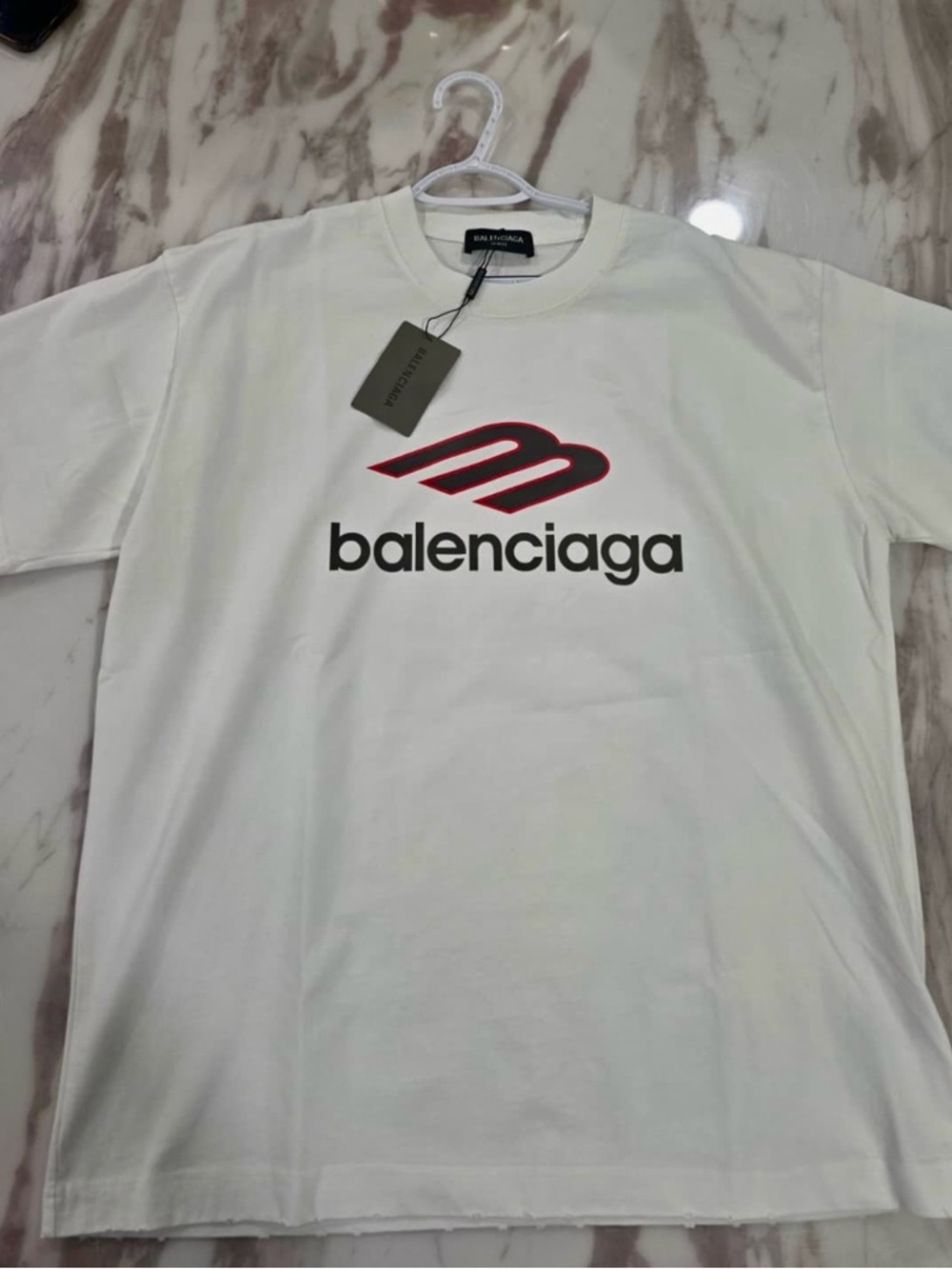 Balenciaga White Short Sleeve Tee with Black and Red Logo size XXL LIKE XL